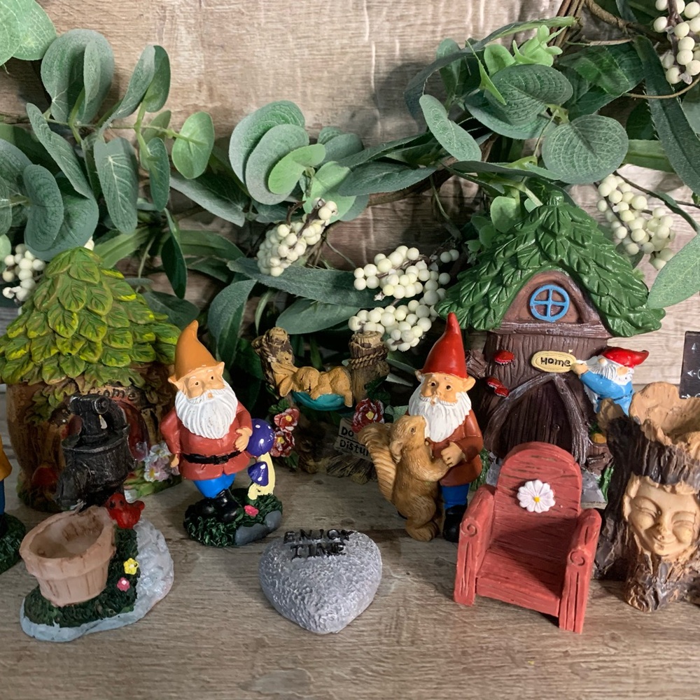 Garden Gnome Set with Red and Green Accents
